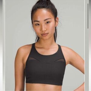 Lululemon Ribbed High Neck Racerback Sport Bra sexy fun mesh cut outs Black